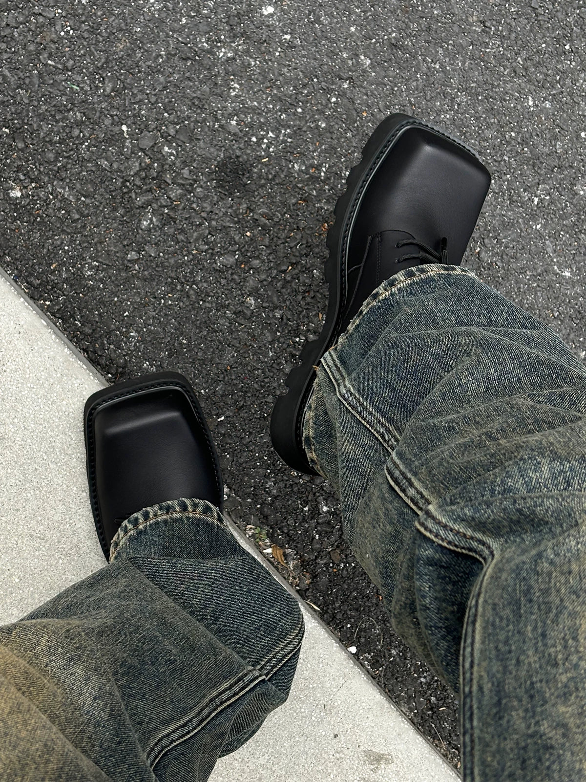 Men's Square Toe Leather Derby Shoes