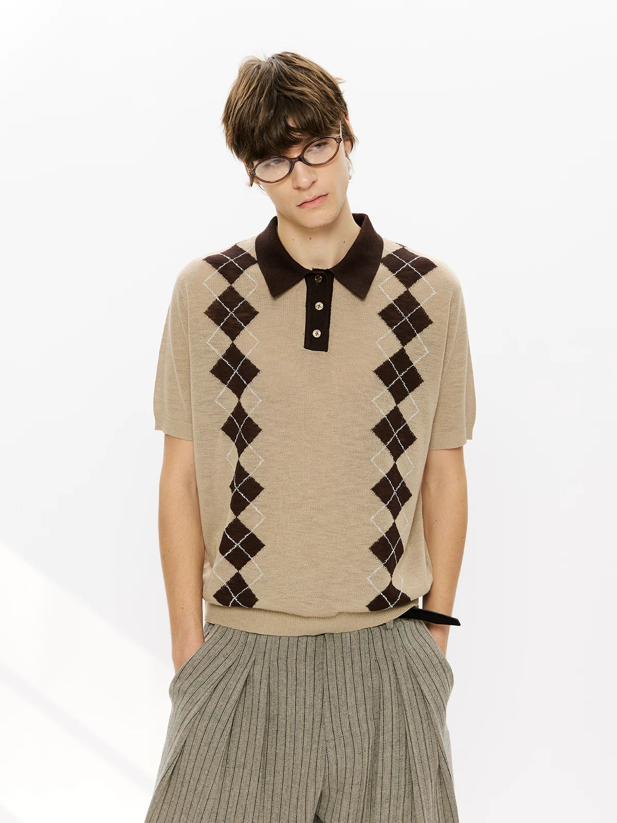Men's Summer Contrast Diamond Knit Polo