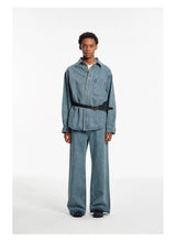 Relaxed Square Collar Distressed Denim Shirt