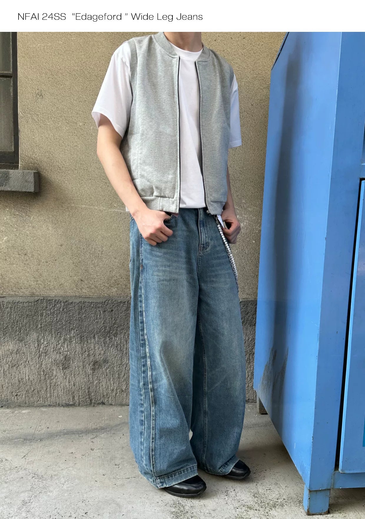 Wide Leg Cuffed Washed Jeans