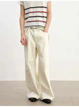 Cream Washed Straight Leg Jeans