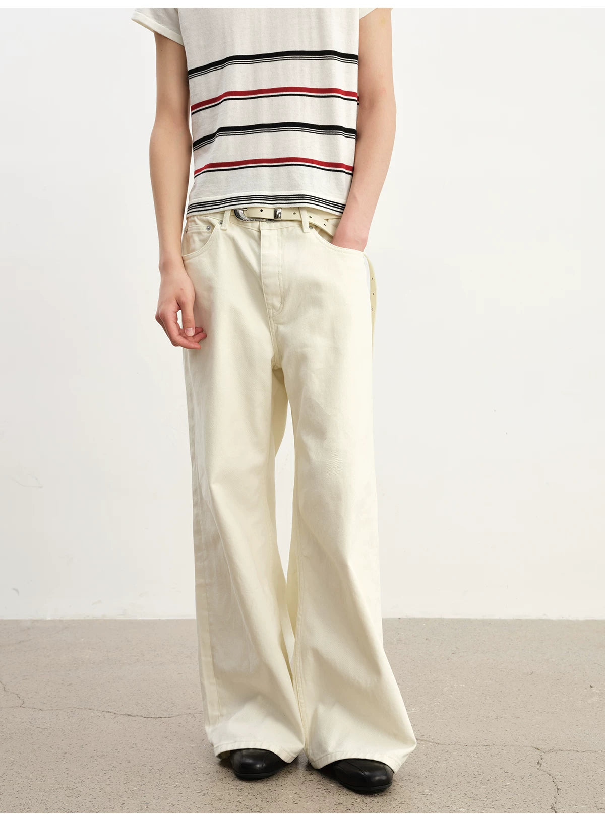 Cream Washed Straight Leg Jeans