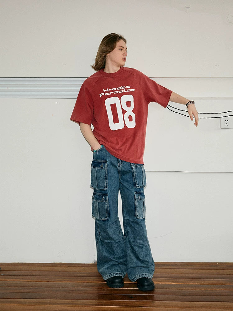 Clean Washed Wide Leg Cargo Jeans