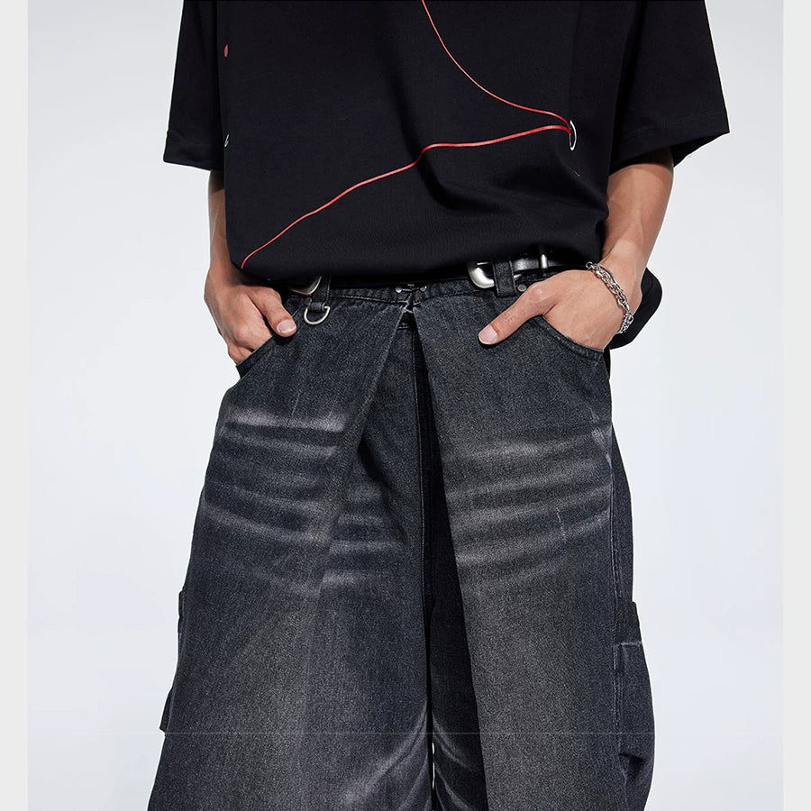 Special Waistband Tailored Washed Denim Shorts