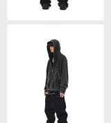 Distressed Waffle Riveted Zip-Up Hoodie