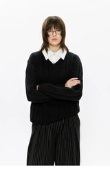 Men's Mock Shirt Collar Cable Sweater