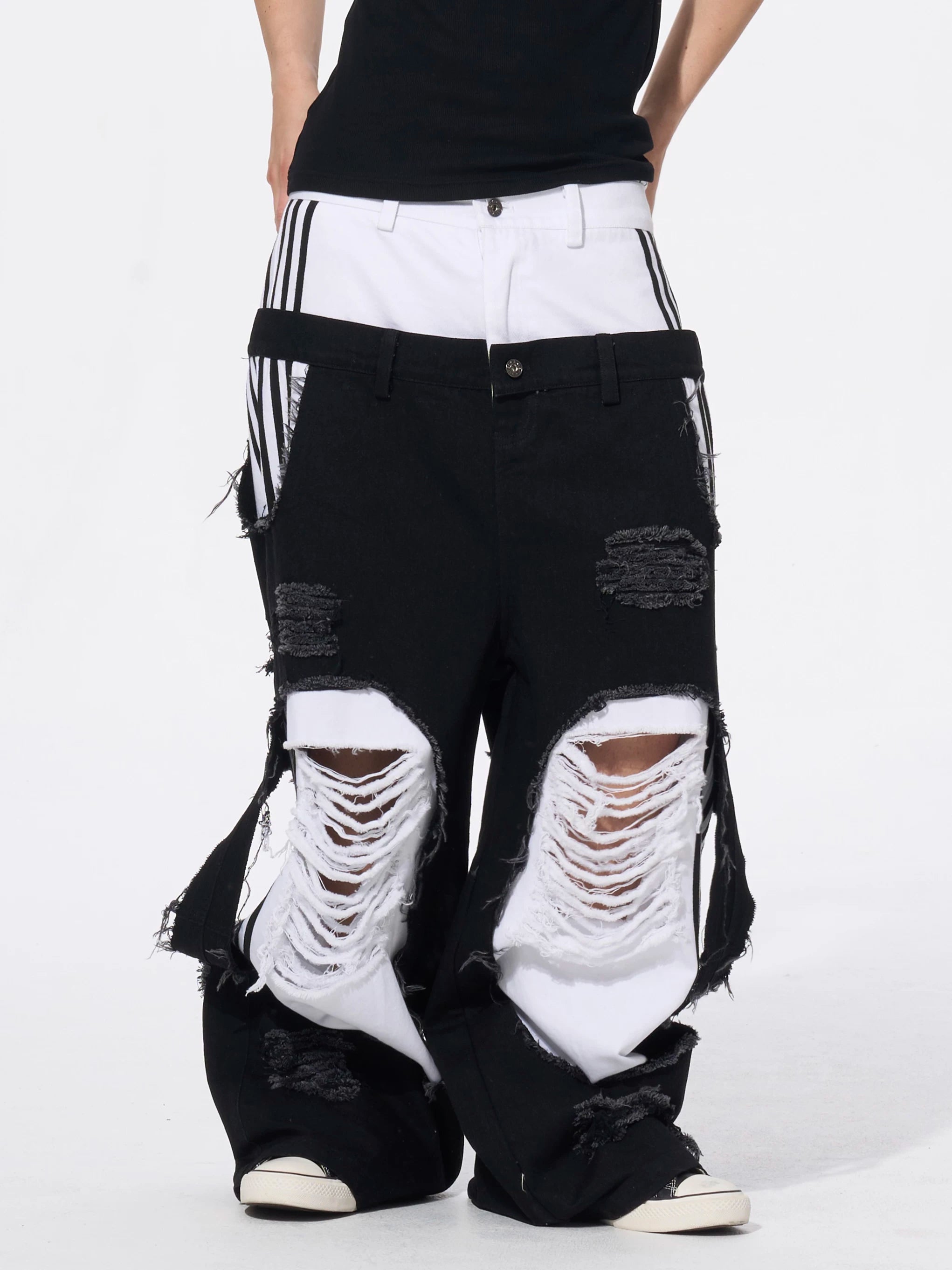 Men's Ripped Double Waist Jeans