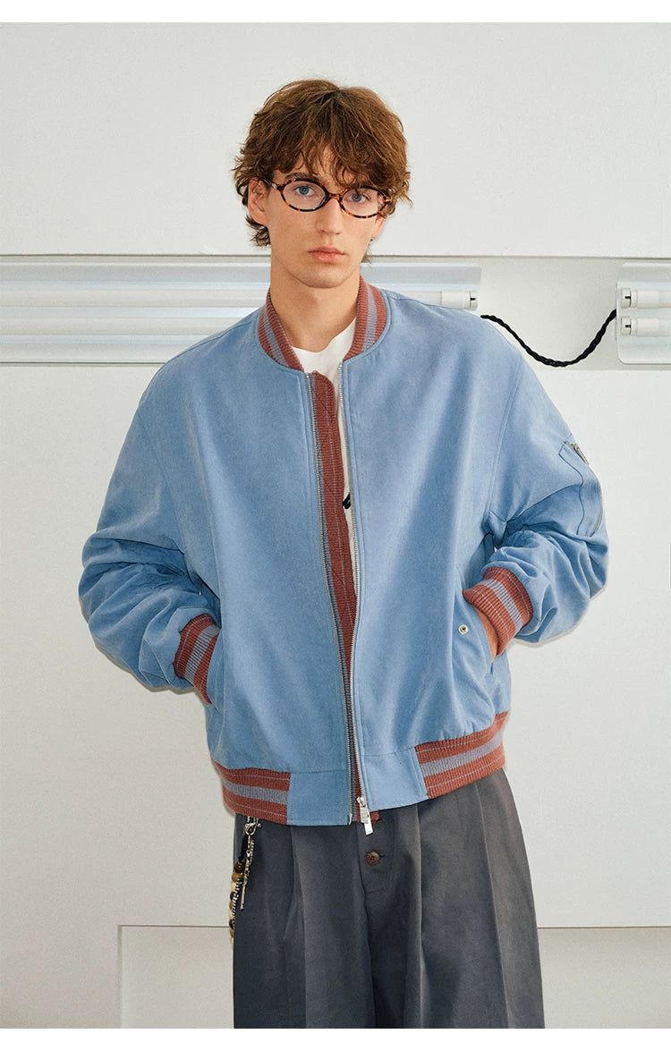 Men's Loose Color Block Bomber Jacket