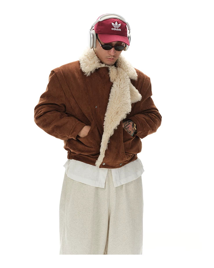 Vintage Lamb Lapel Moto Puffer Coat