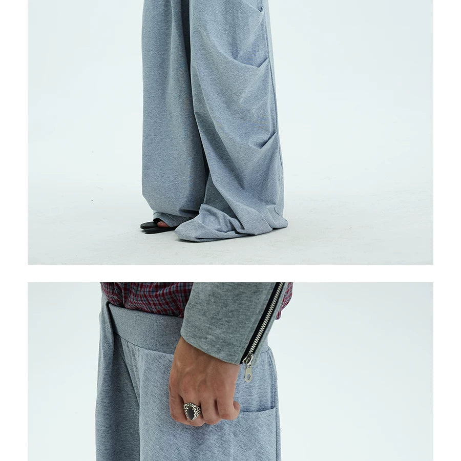 Two-tone Asymmetrical Pleated Baggy Sweatpants