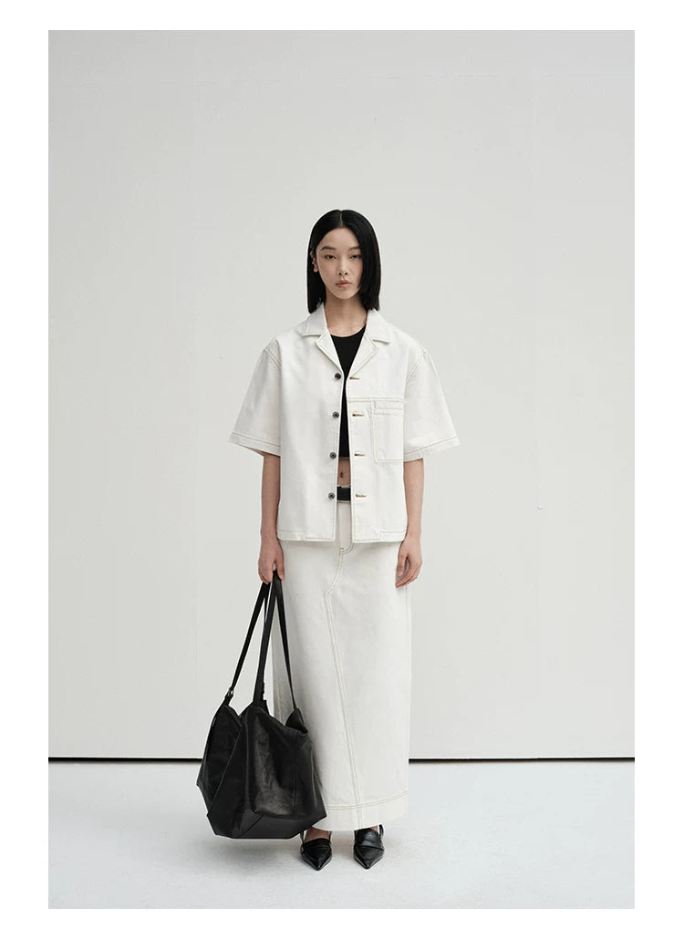 Cropped Contrast Cuban Collar Shirt Jacket