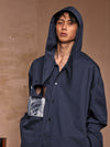 Loose Cutout Detachable Hooded Printed Shirt