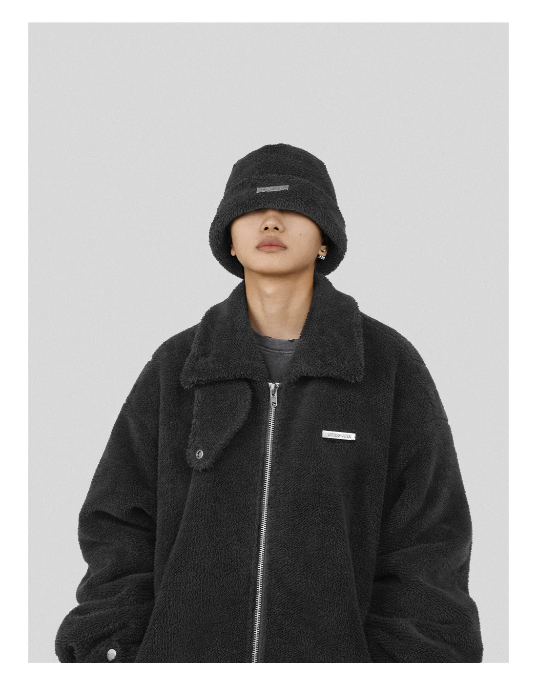 Distressed Black Fleece Bucket Hat