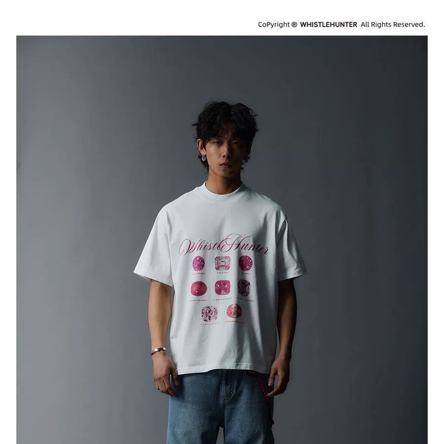 Vintage Loose White Pink Diamond Tee