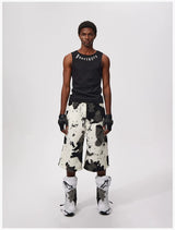 Cropped Cow Print Faux Fur Shorts