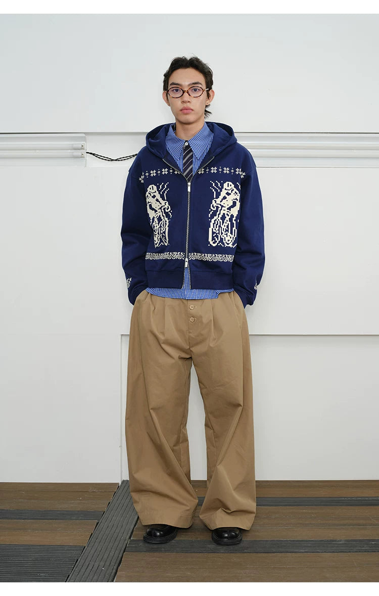 Fair Isle Print Zip Hoodie