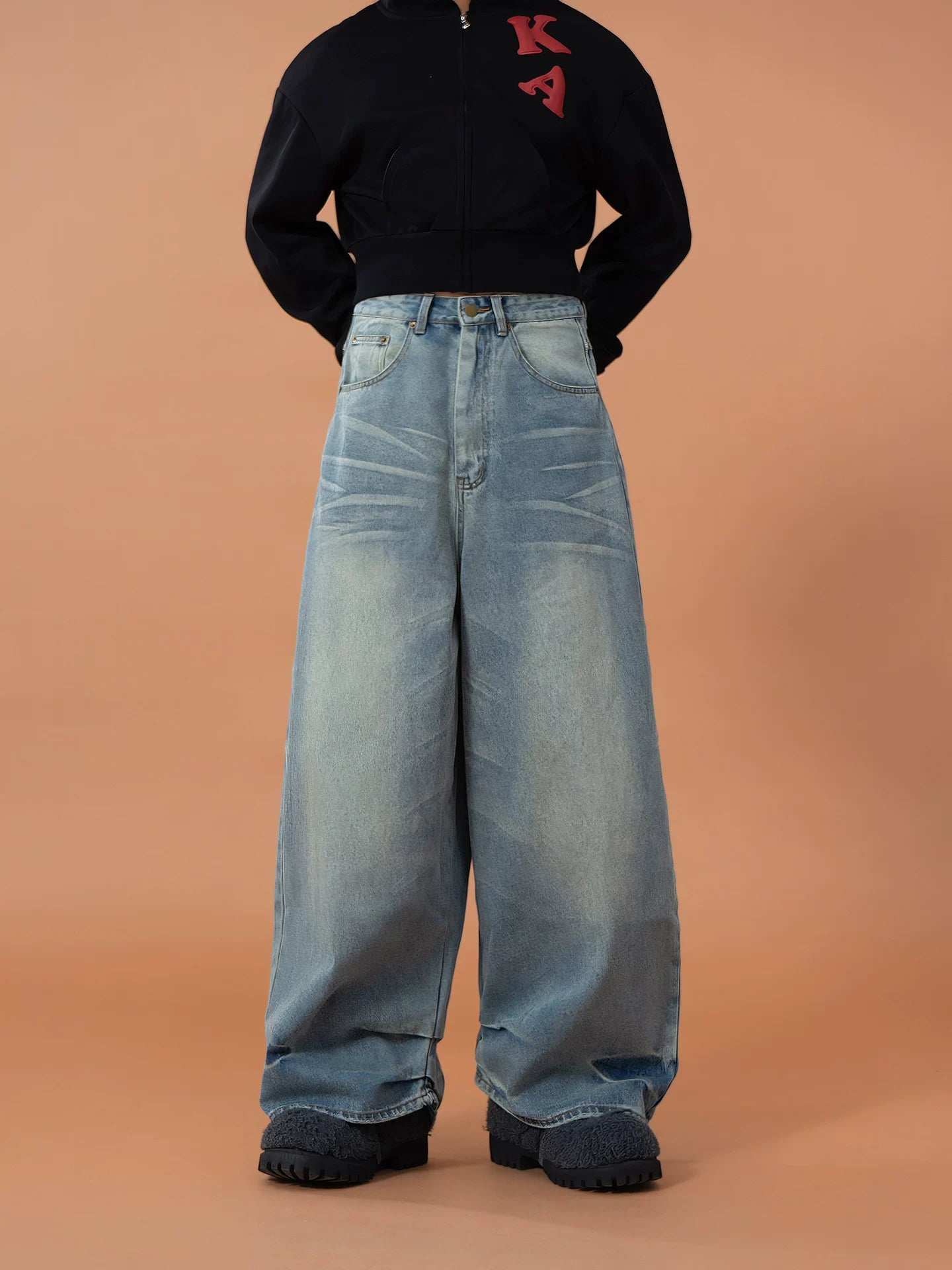 Men's Blue Printed Baggy Jeans