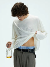 Vintage Printed Loose Sheer Cotton Tee
