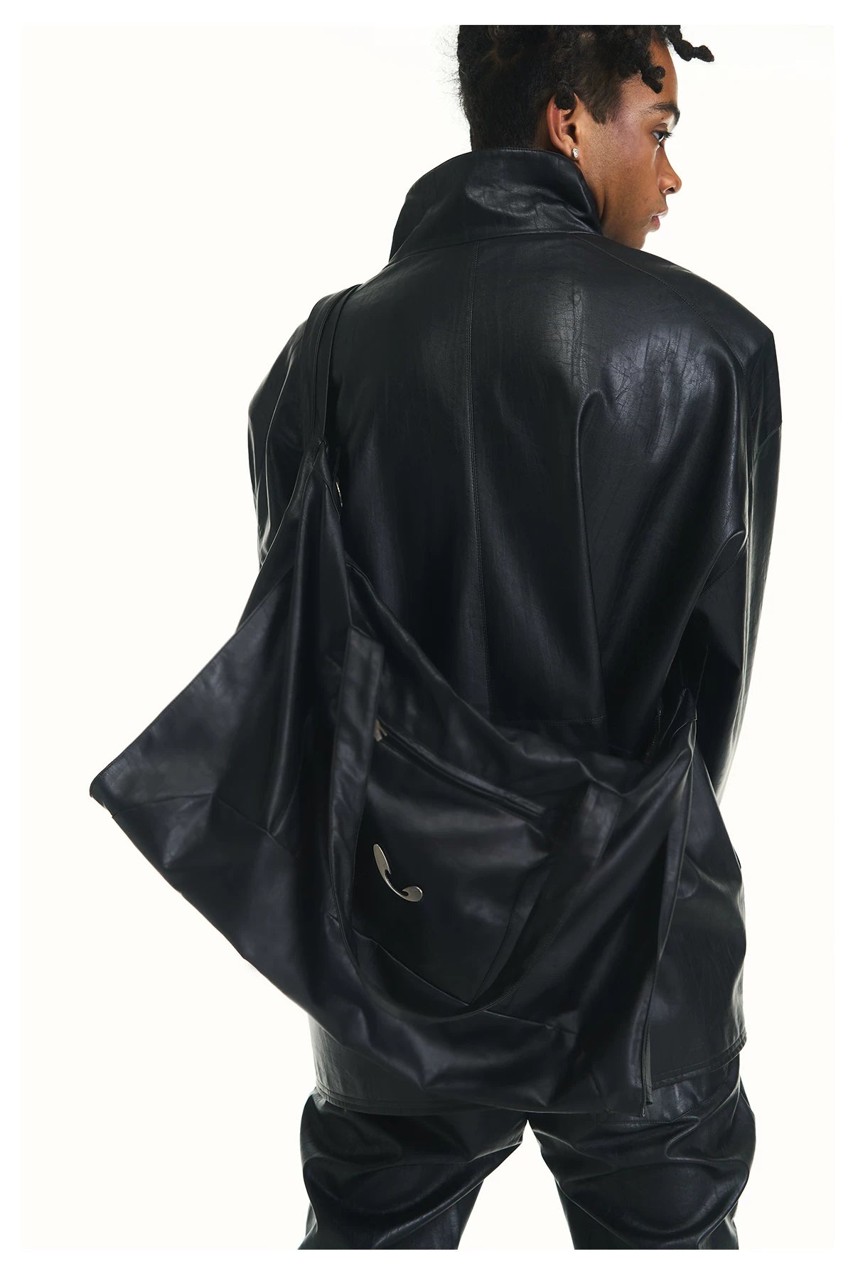 Leather Crossbody Bag with Metal Plaque