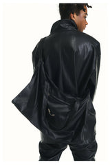 Leather Crossbody Bag with Metal Plaque