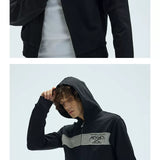 Two-Tone Cotton Embroidered Crop Zip Hoodie