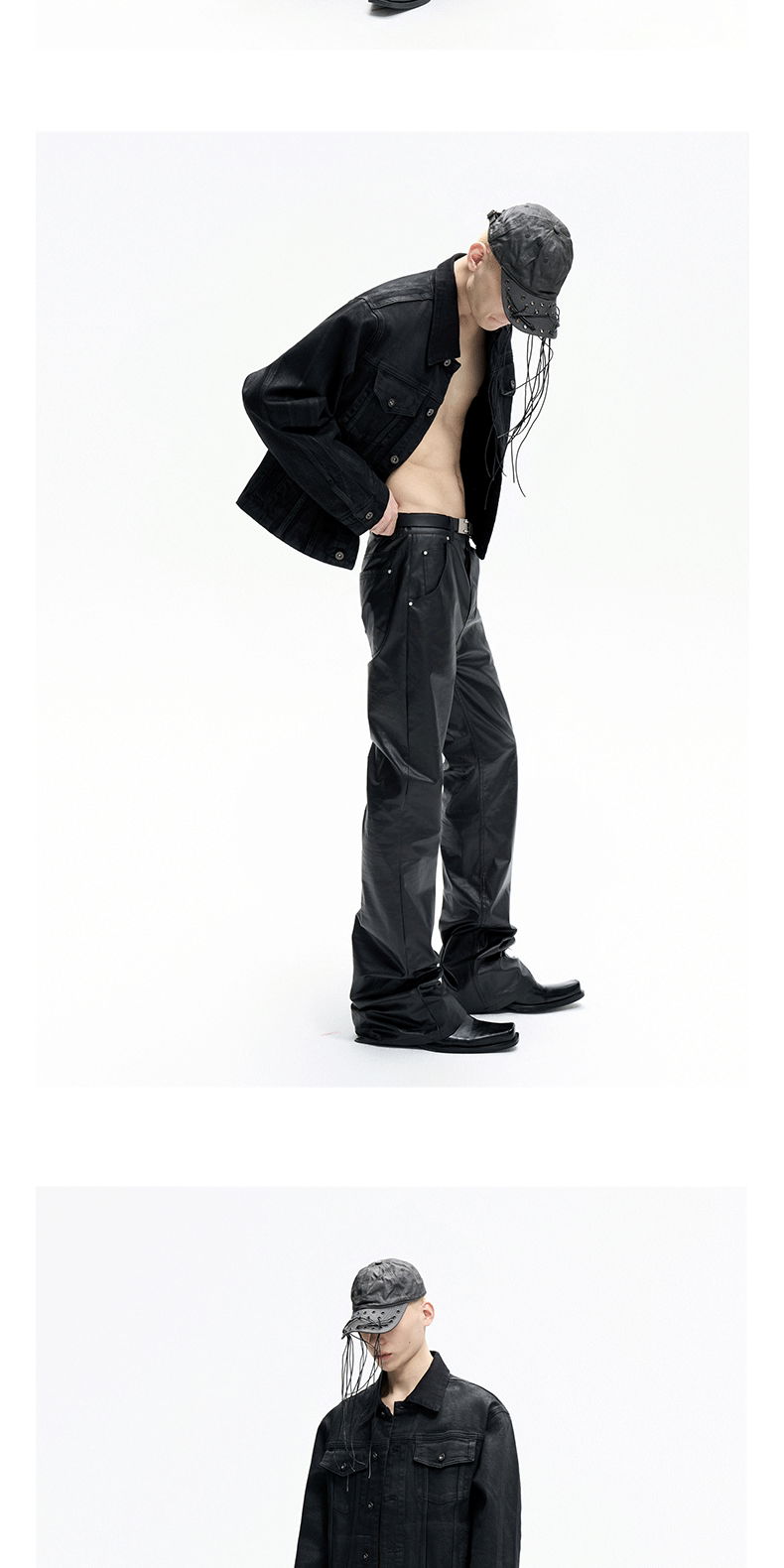 Dark Stacked Waxed Straight Skinny Pants