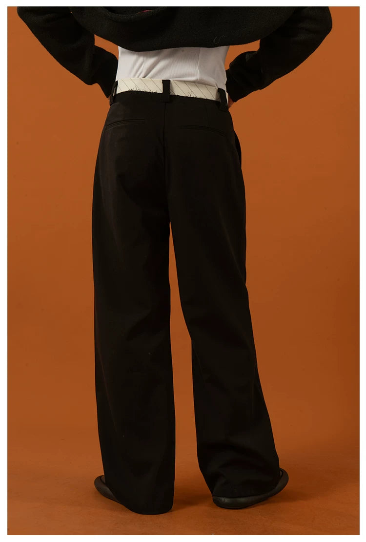 Men's Black-Grey Double Waistband Casual Pants