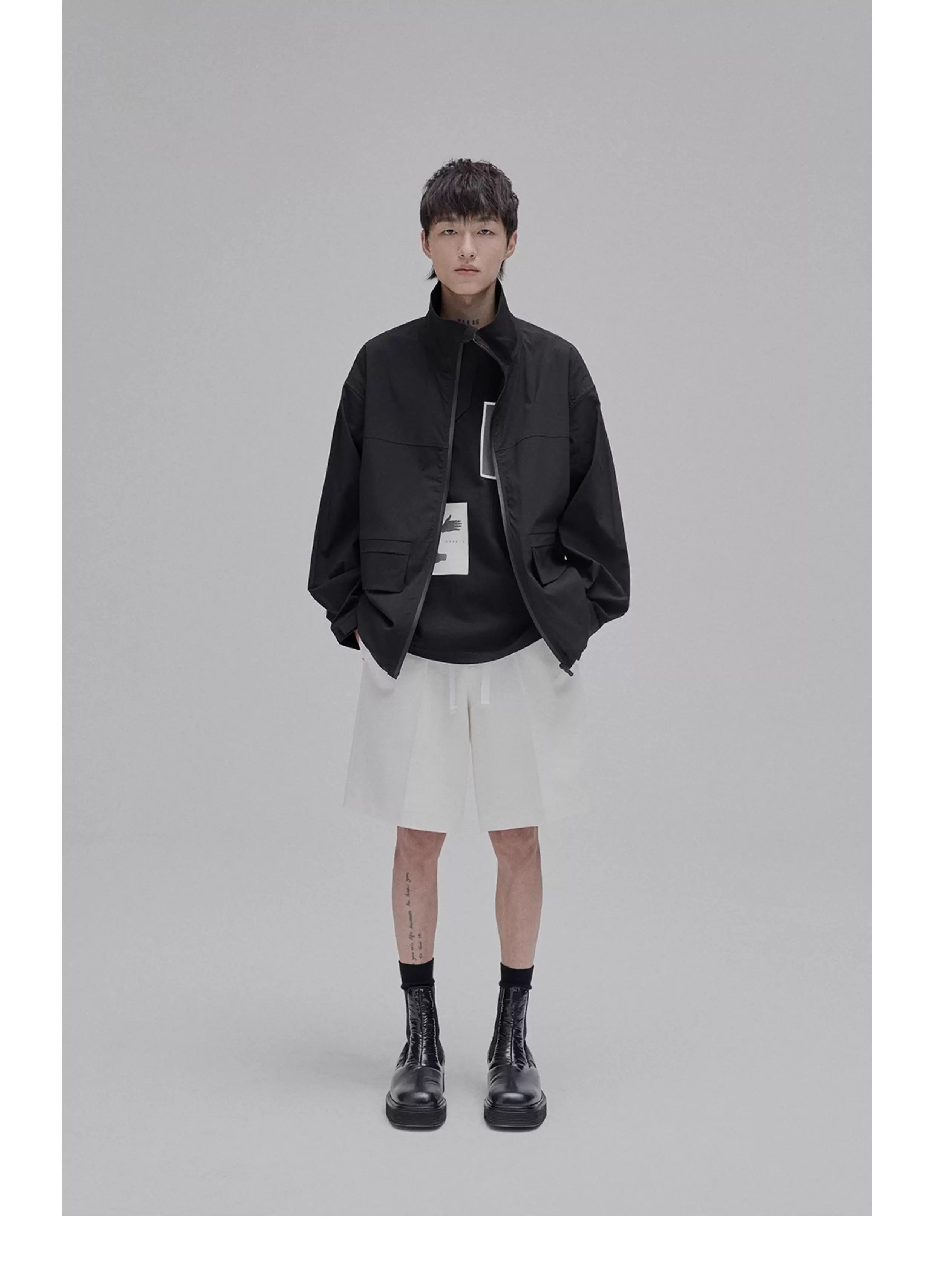 Color Block Zip Pocket Short Jacket