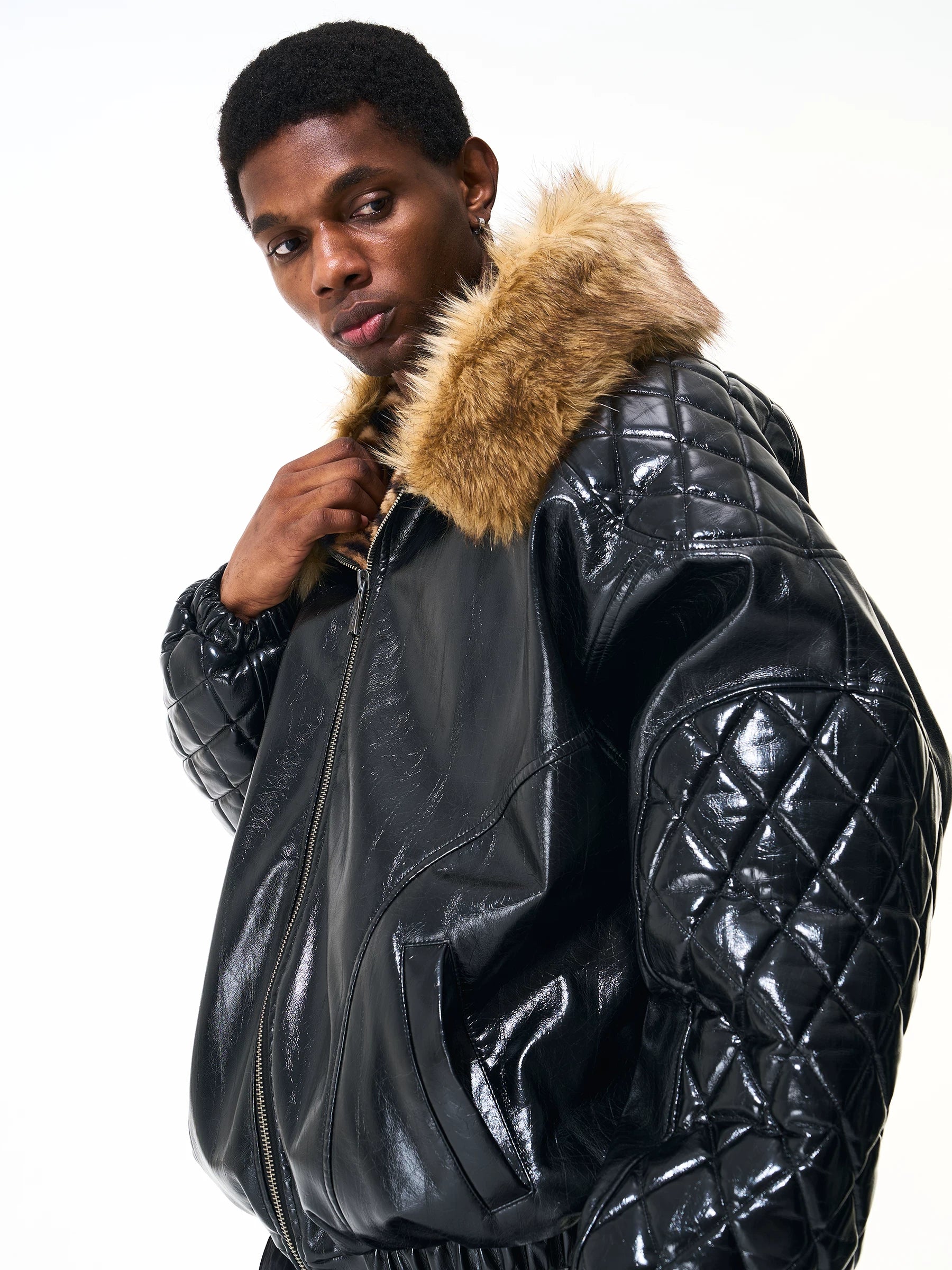Men's Reversible Quilted Leopard Leather Jacket