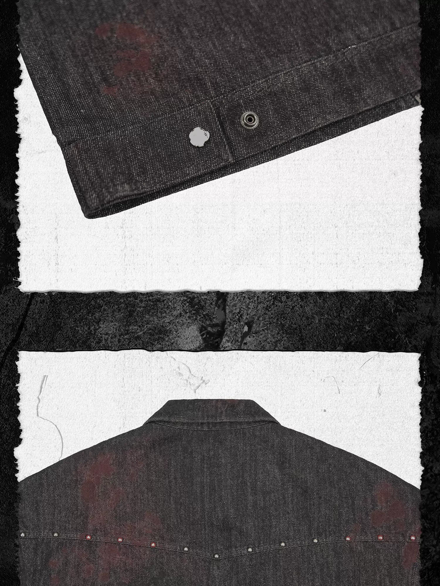 Bloodstained Raw Denim Riveted Fitted Jacket