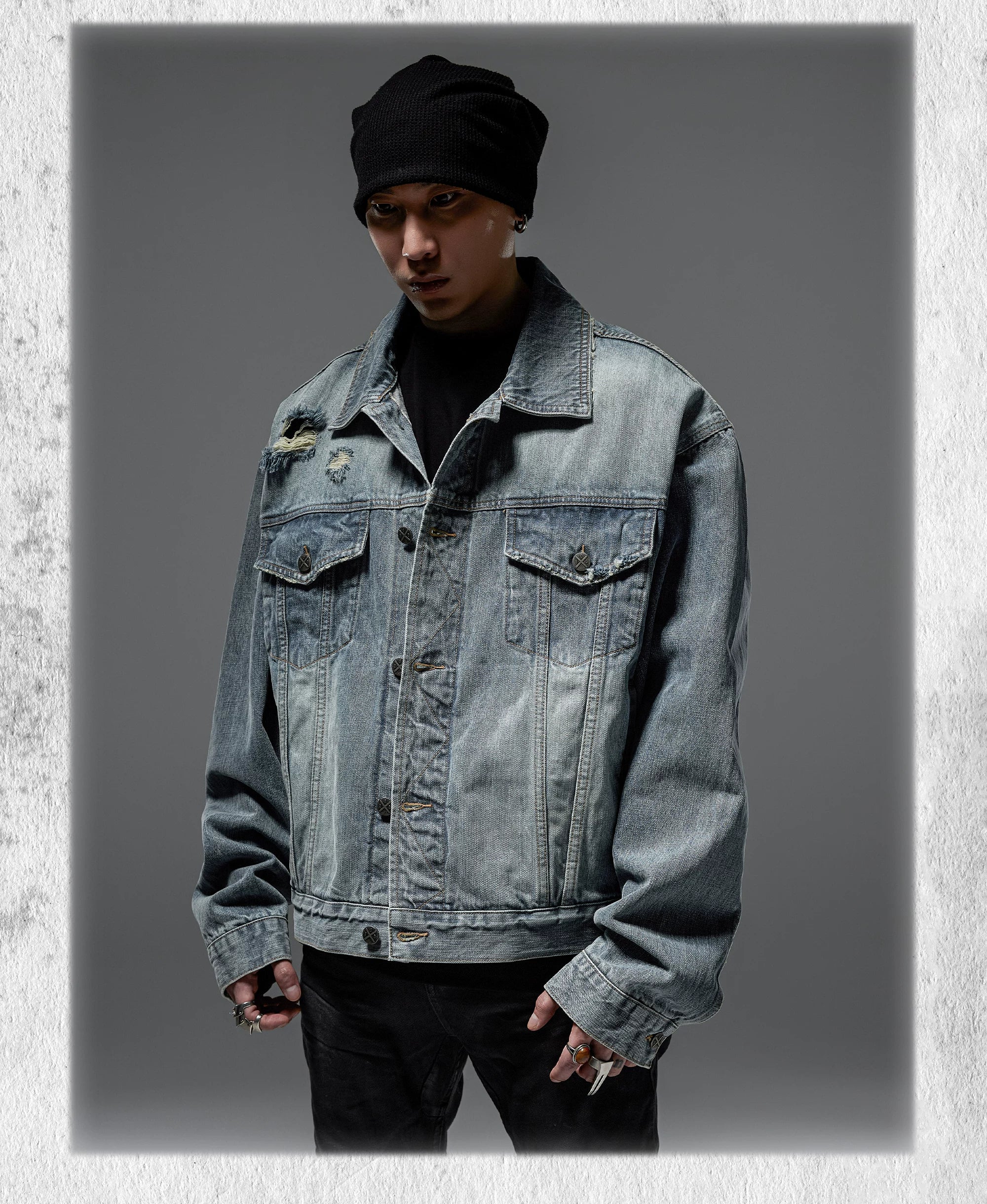 Loose Vintage Blue Distressed Denim Jacket