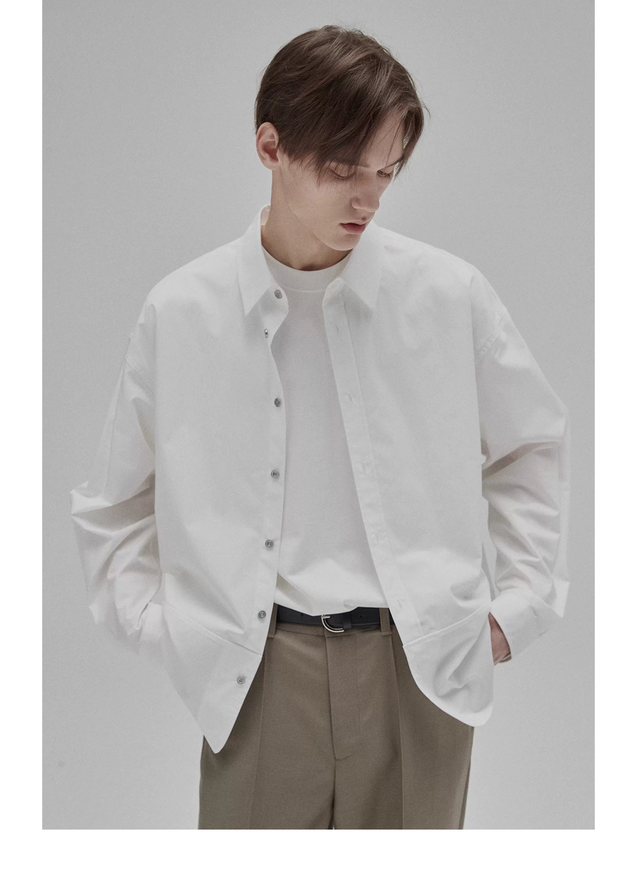 Basic Satin Slub Curved Hem Shirt