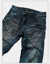 Distressed Washed Blue Straight Leg Jeans