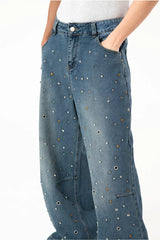 Men's Rhinestone Wide Leg Jeans