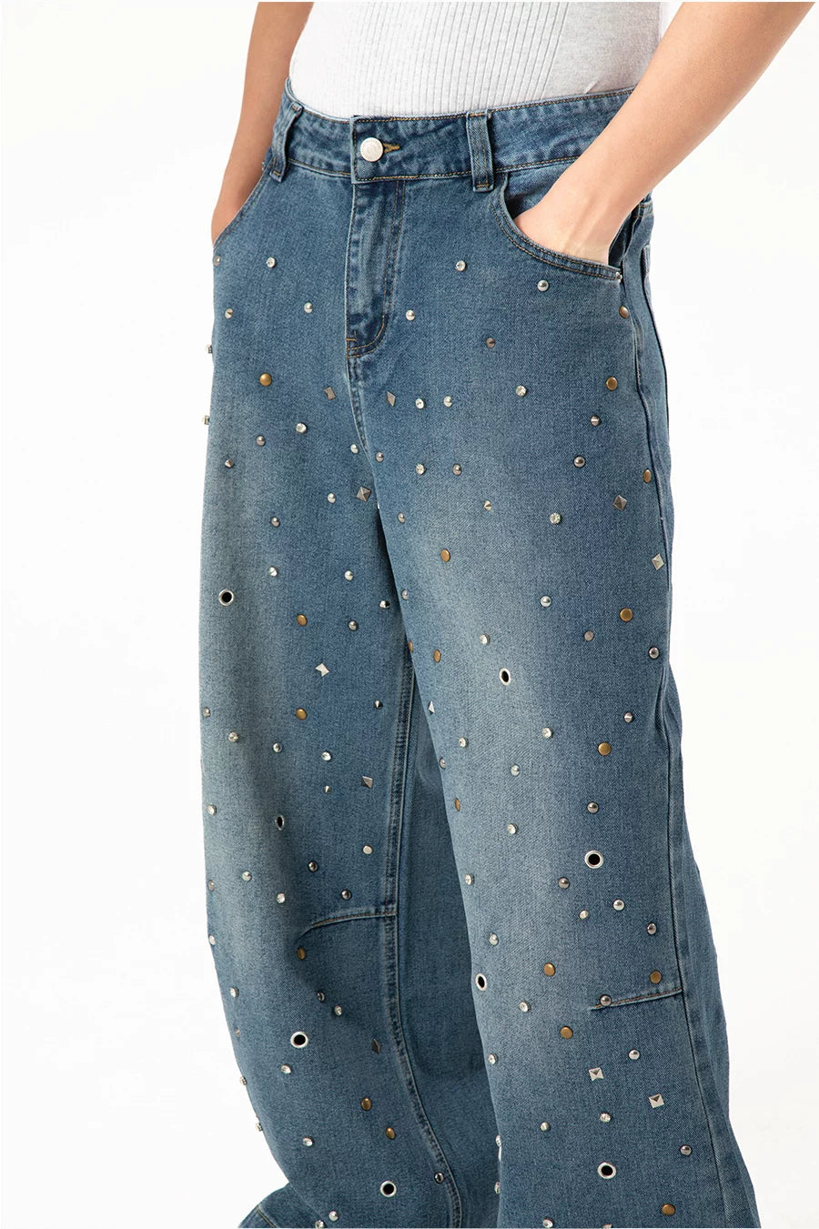 Men's Rhinestone Wide Leg Jeans