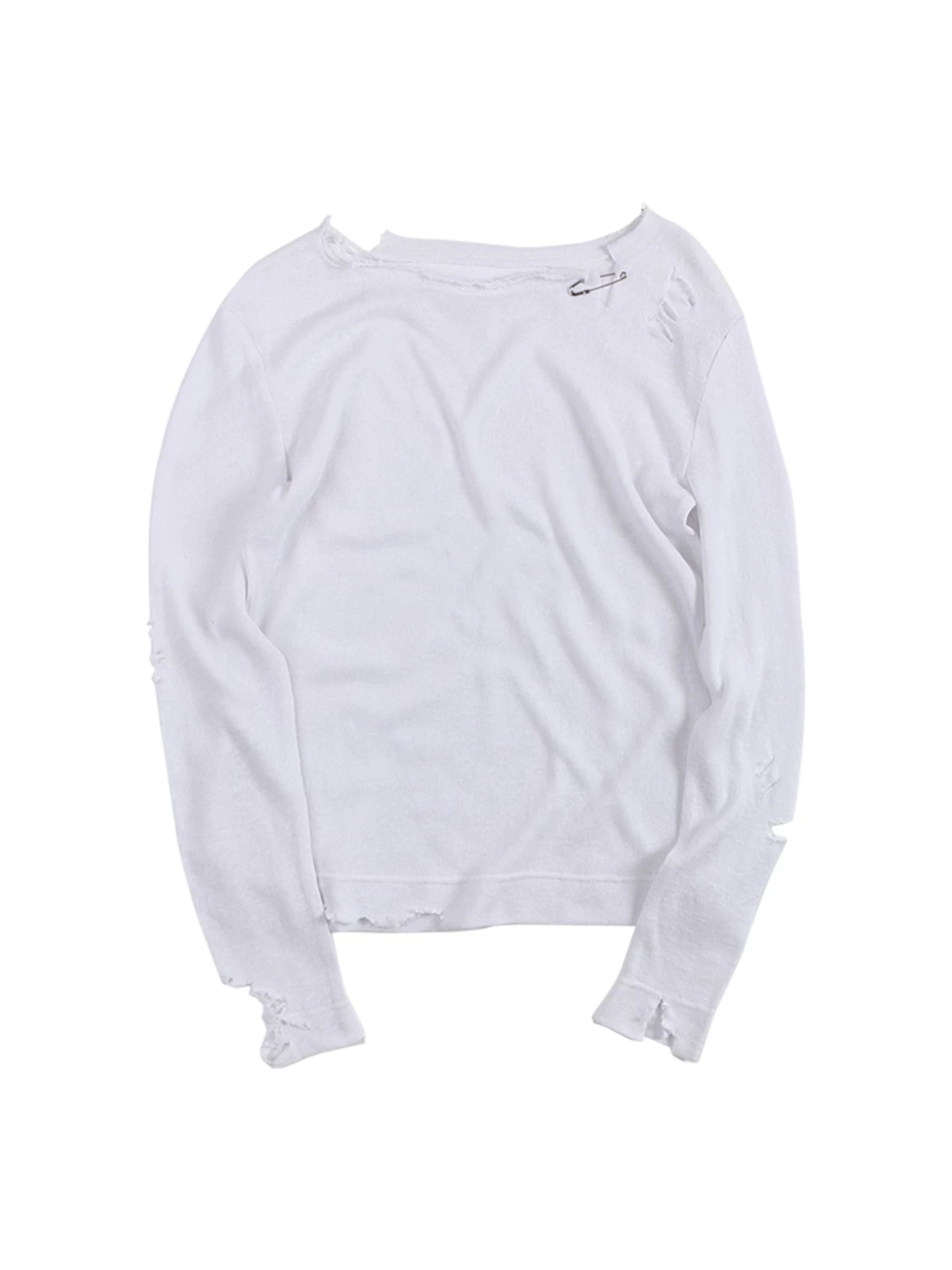 Distressed Button Slim Knit Long-Sleeve Tee