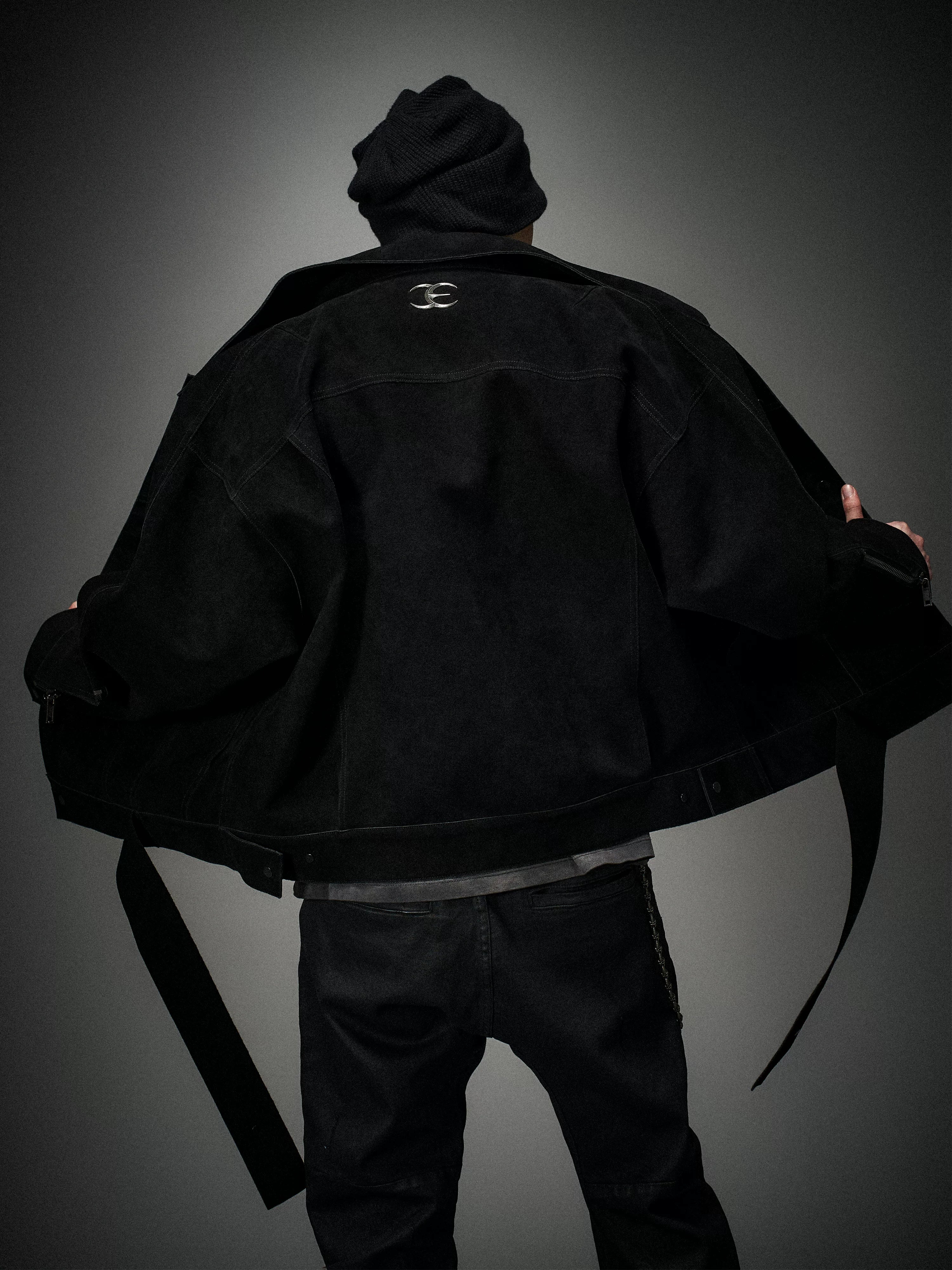 Oversized Raglan Suede Ribbon Jacket