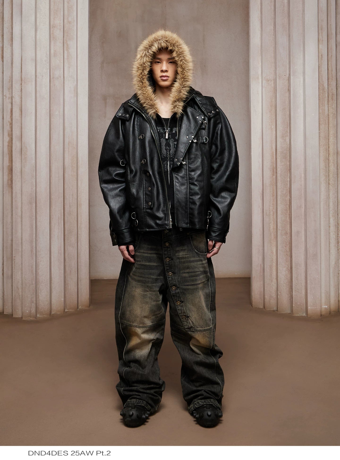 American Fur-lined Hooded Leather Biker Jacket