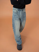 Men's Blue Printed Baggy Jeans