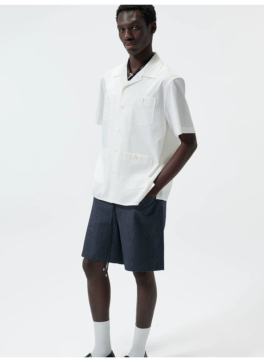 Short-Sleeve Cuban Collar Linen Blend Shirt