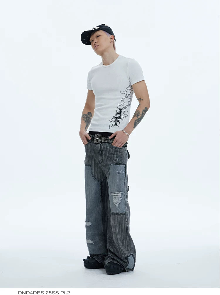 Cross Print Slim Crew Neck Tees