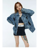 Vintage Washed Two-Tone Mesh Denim Jacket