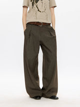 Men's Wool Houndstooth Pleated A-Line Pants