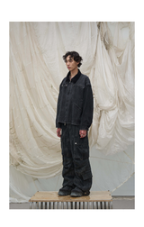 Washed Pleated Adjustable Strap Parachute Pants