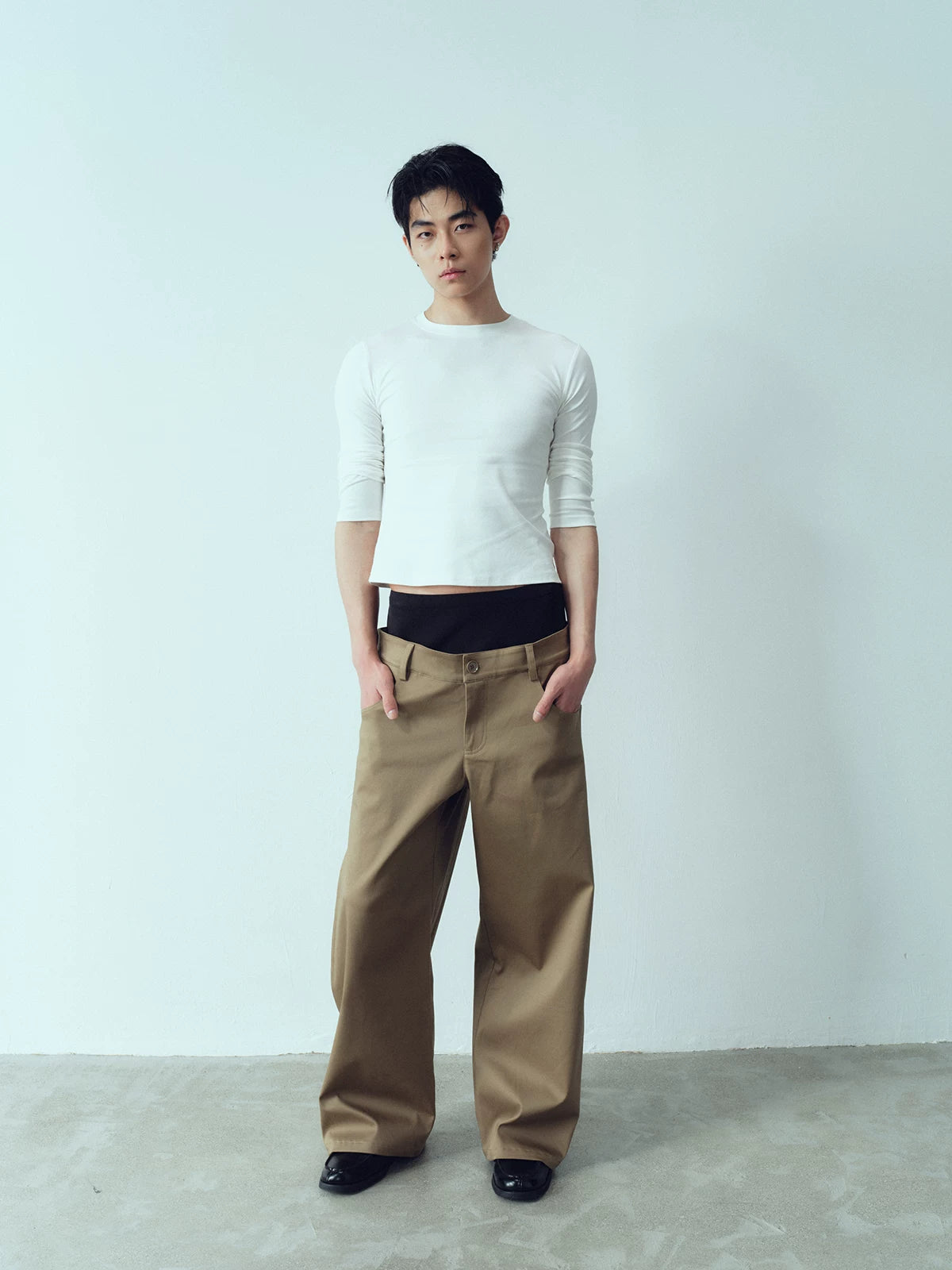 Colorblock Khaki Wide Leg Pants