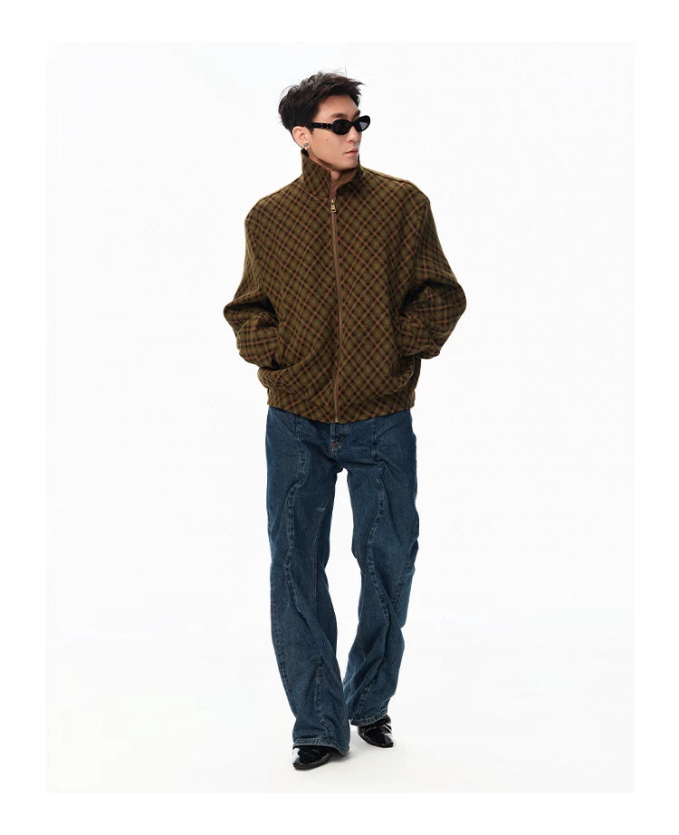 Patchwork Collar Plaid Coat