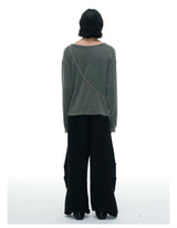 Ribbed Boat Neck Long Sleeve Tops