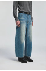 Curved Washed Denim Pants