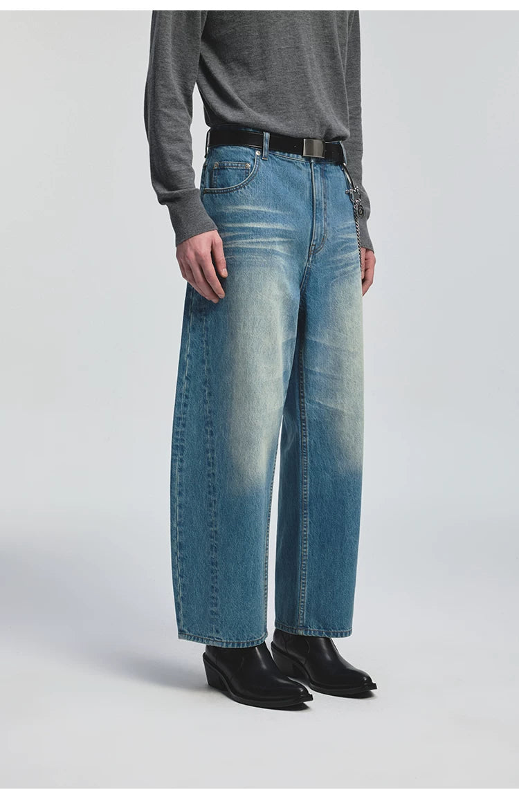 Curved Washed Denim Pants