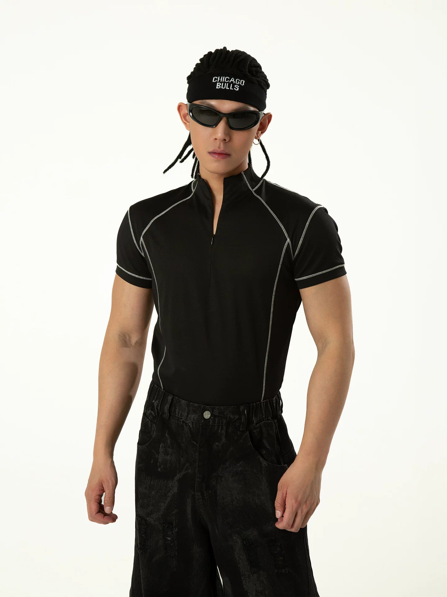 Black Short Sleeve Half-zip Men's Tee